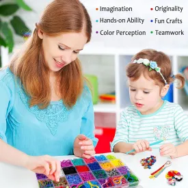 INSCRAFT Rubber Band Refill Kit: Over 11000 Rubber Bands, 28 Colors with Container, 600 Clips, 200 Beads, 52 ABC Beads, Premium Bracelet Making Refill Kit for Girls Kids Gift DIY Craft