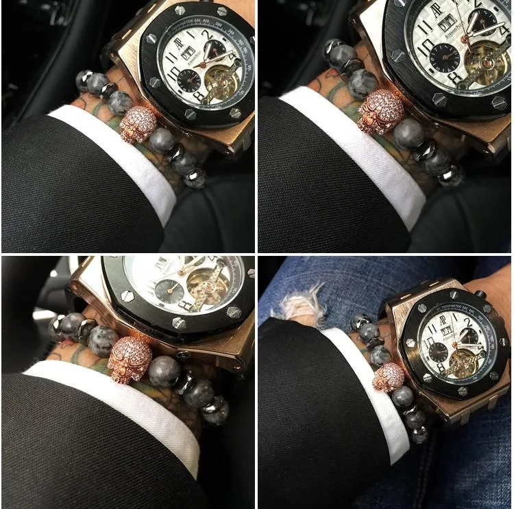 Machiavelli Grey Jasper Stone Micro Paved Bracelet