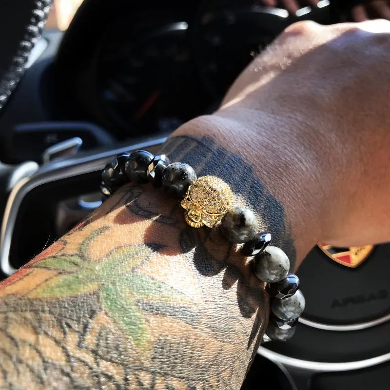 Machiavelli Grey Jasper Stone Micro Paved Bracelet