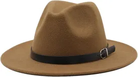 Men Fedoras Women's Jazz Hat Woolen Blend Cap Outdoor Casual Hat Panama Hat Khaki 58-61CM