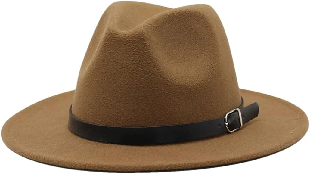 Men Fedoras Women's Jazz Hat Woolen Blend Cap Outdoor Casual Hat Panama Hat Khaki 58-61CM