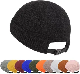 Mens Brimless Hats Adjustable Docker Cap Unisex Winter Casual Knitted Beanie Skull Caps