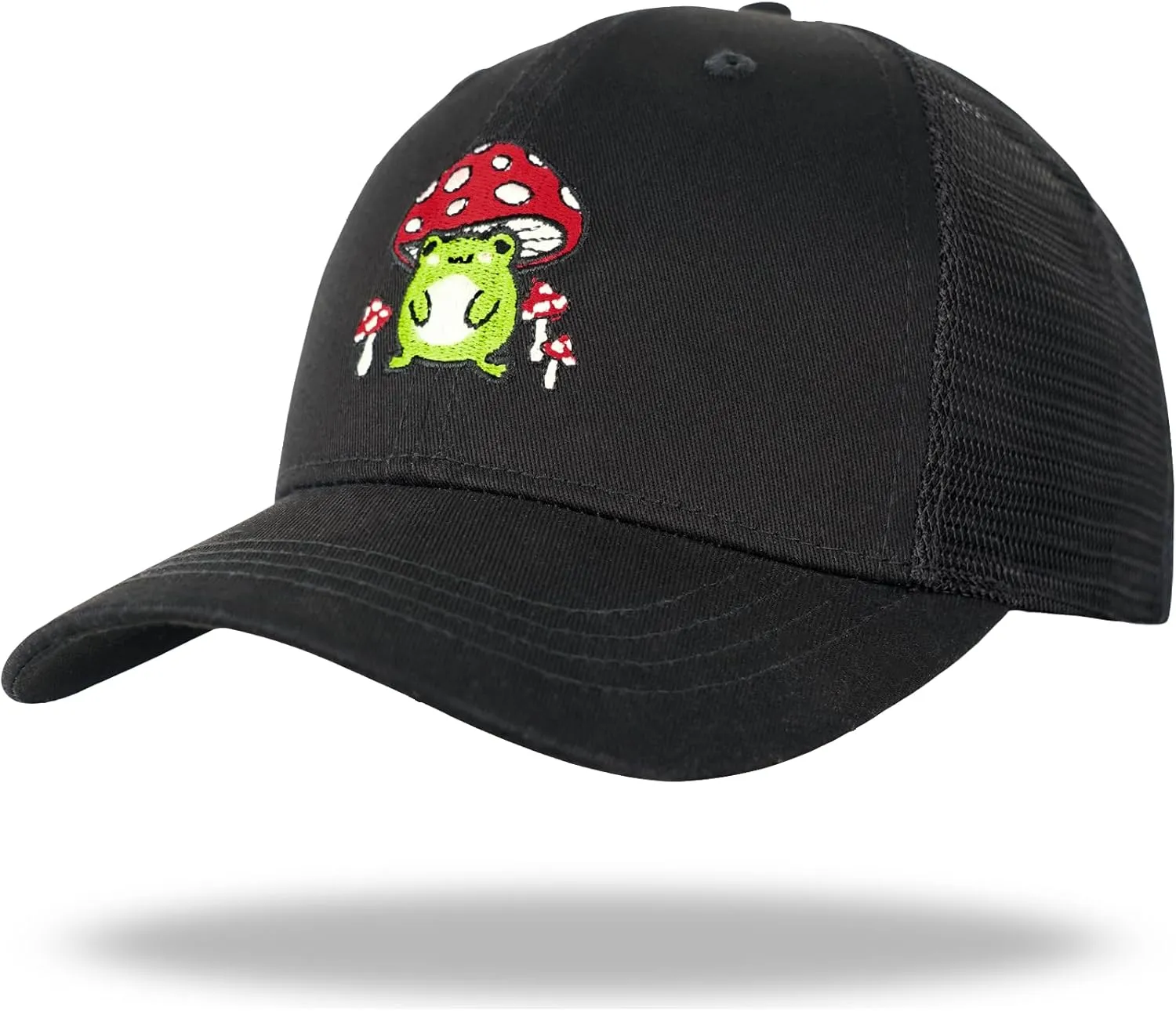 Mushroom Hat, Cute Mushroom Frog Embroidery Mesh Baseball Cap Snapback Trucker Hats Mushroom Gifts for Women Men