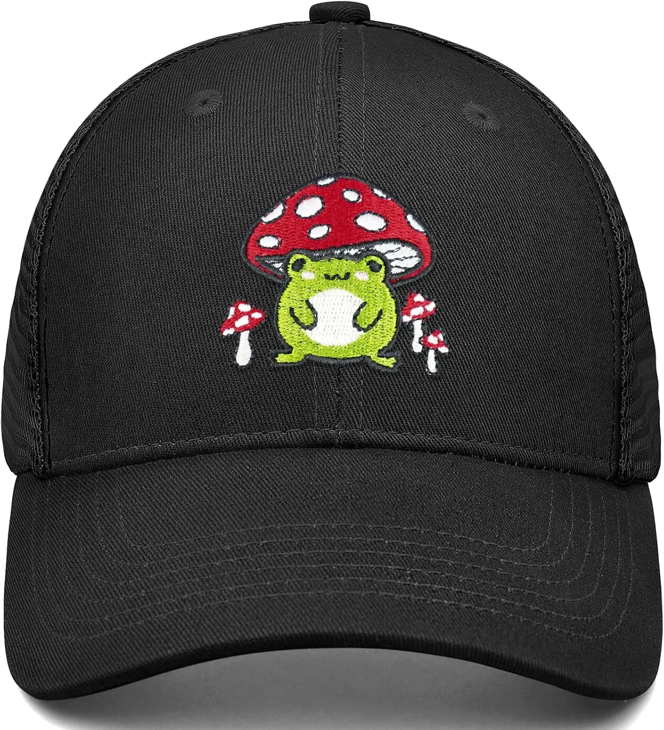 Mushroom Hat, Cute Mushroom Frog Embroidery Mesh Baseball Cap Snapback Trucker Hats Mushroom Gifts for Women Men