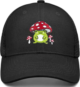 Mushroom Hat, Cute Mushroom Frog Embroidery Mesh Baseball Cap Snapback Trucker Hats Mushroom Gifts for Women Men