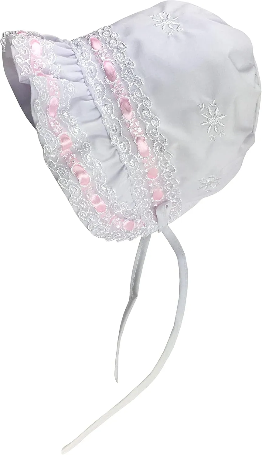 N'Ice Caps Baby Girls Bonnet White Lace Newborn Infant Toddler Sun Hat Special Occasion
