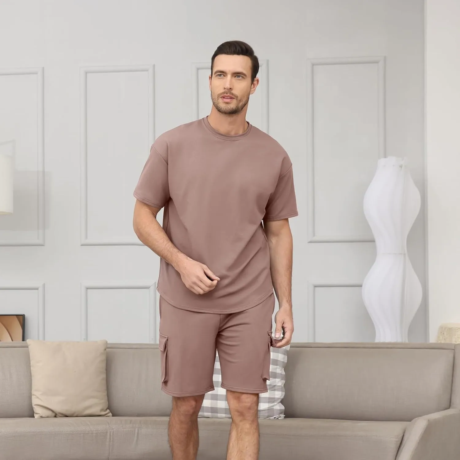 Opomelo Mens Short Sets 2 Piece Outfits - Casual Summer Short Sleeve Sweatsuits Sets for Men with Cargo Pocket