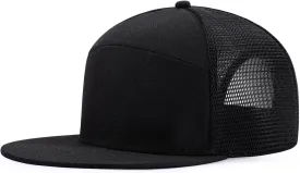 Oversize XXL Blank Flatbill Mesh Snapback Cap for Big Head 23.6"-25.6" Extra Large 6 Panel Camper Style Hat Baseball Cap