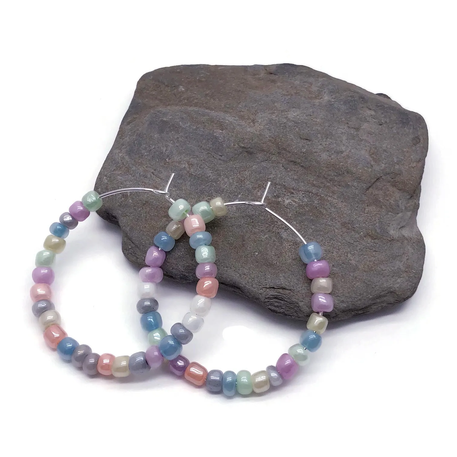 Pale Pastel Seed Bead Hoops 35mm