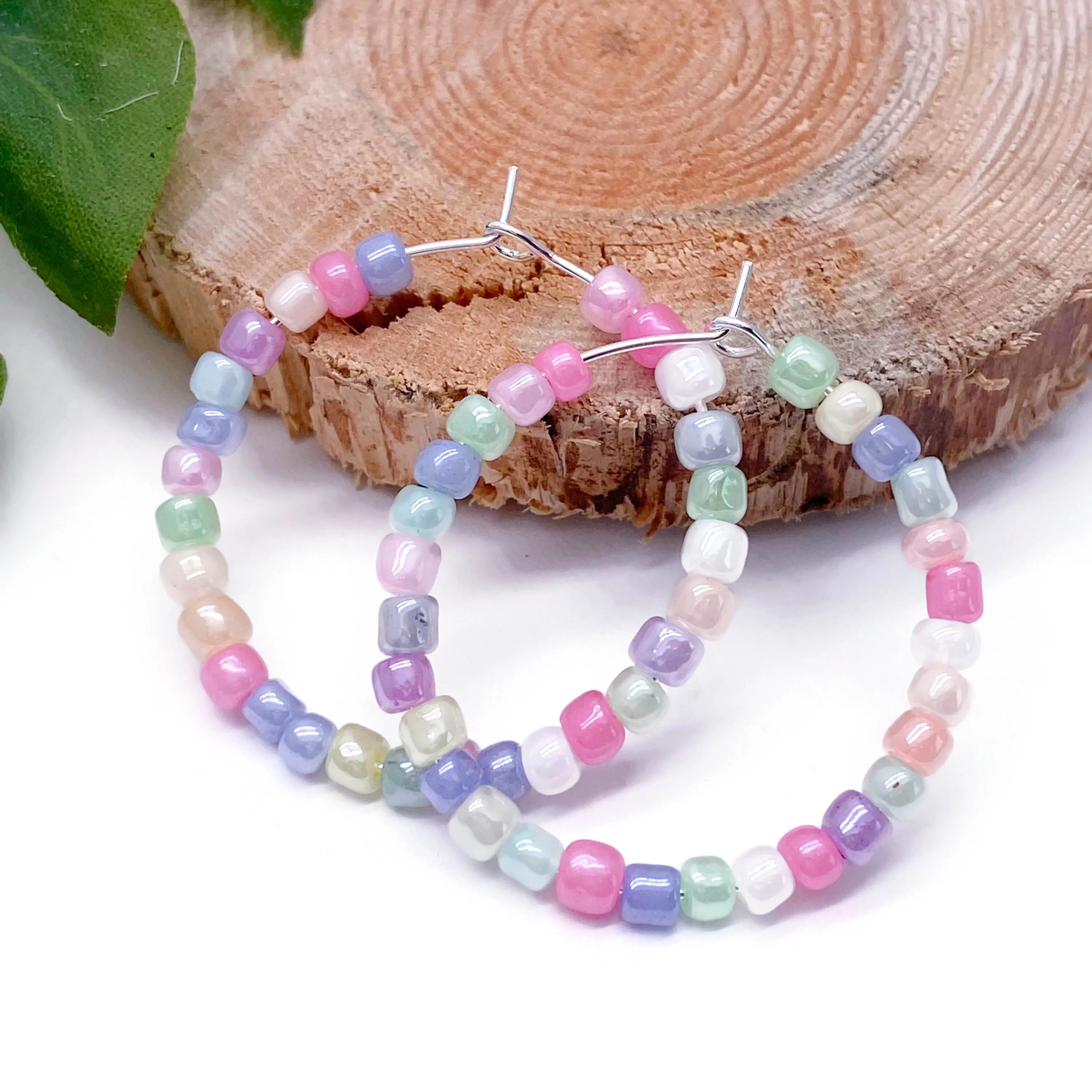 Pale Pastel Seed Bead Hoops 35mm