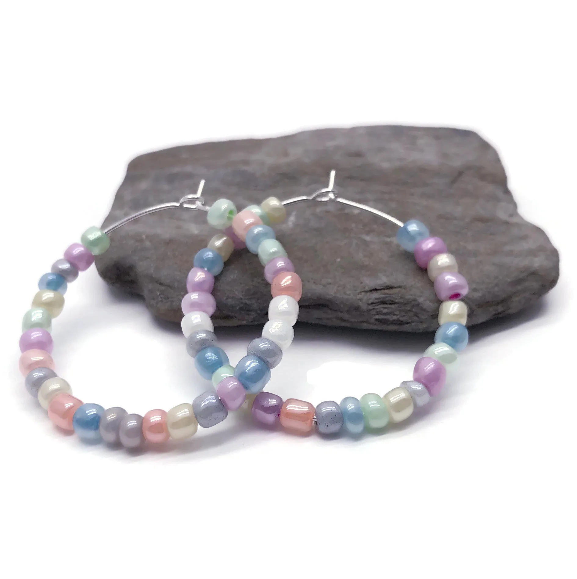 Pale Pastel Seed Bead Hoops 35mm