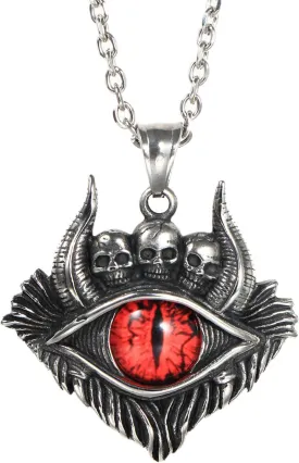 PAMTIER Men's Stainless Steel Vintage Evil Eye Demon Skull Head Oxhorn Pendant Necklace