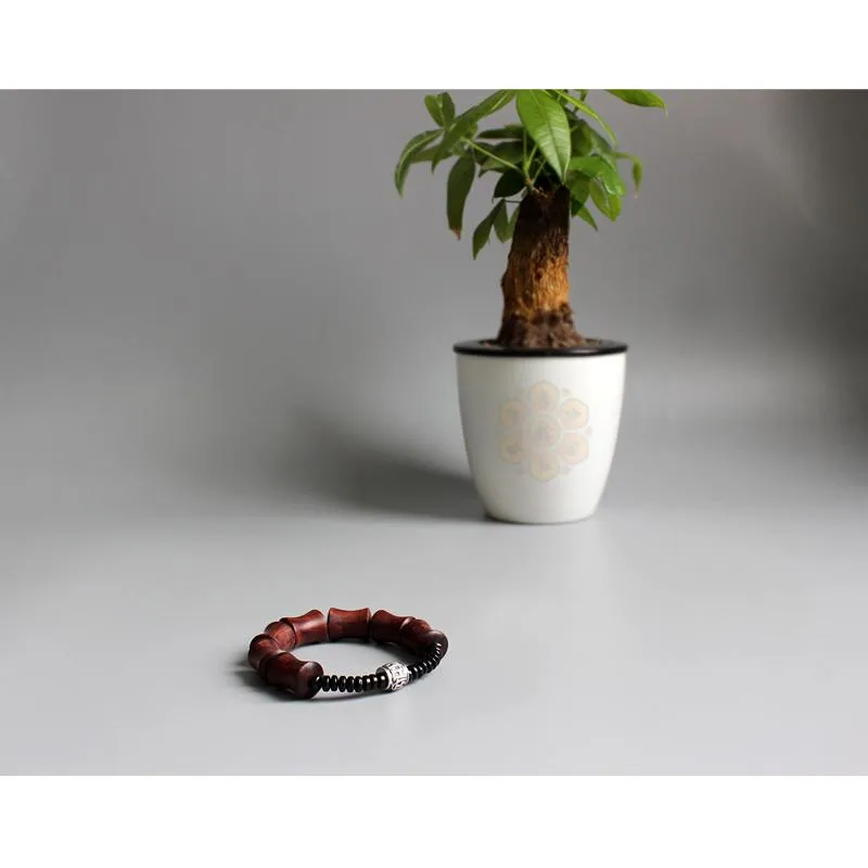 Red Sandalwood &amp Coconut Shells Om Mani Padme Hum Charm Bracelet