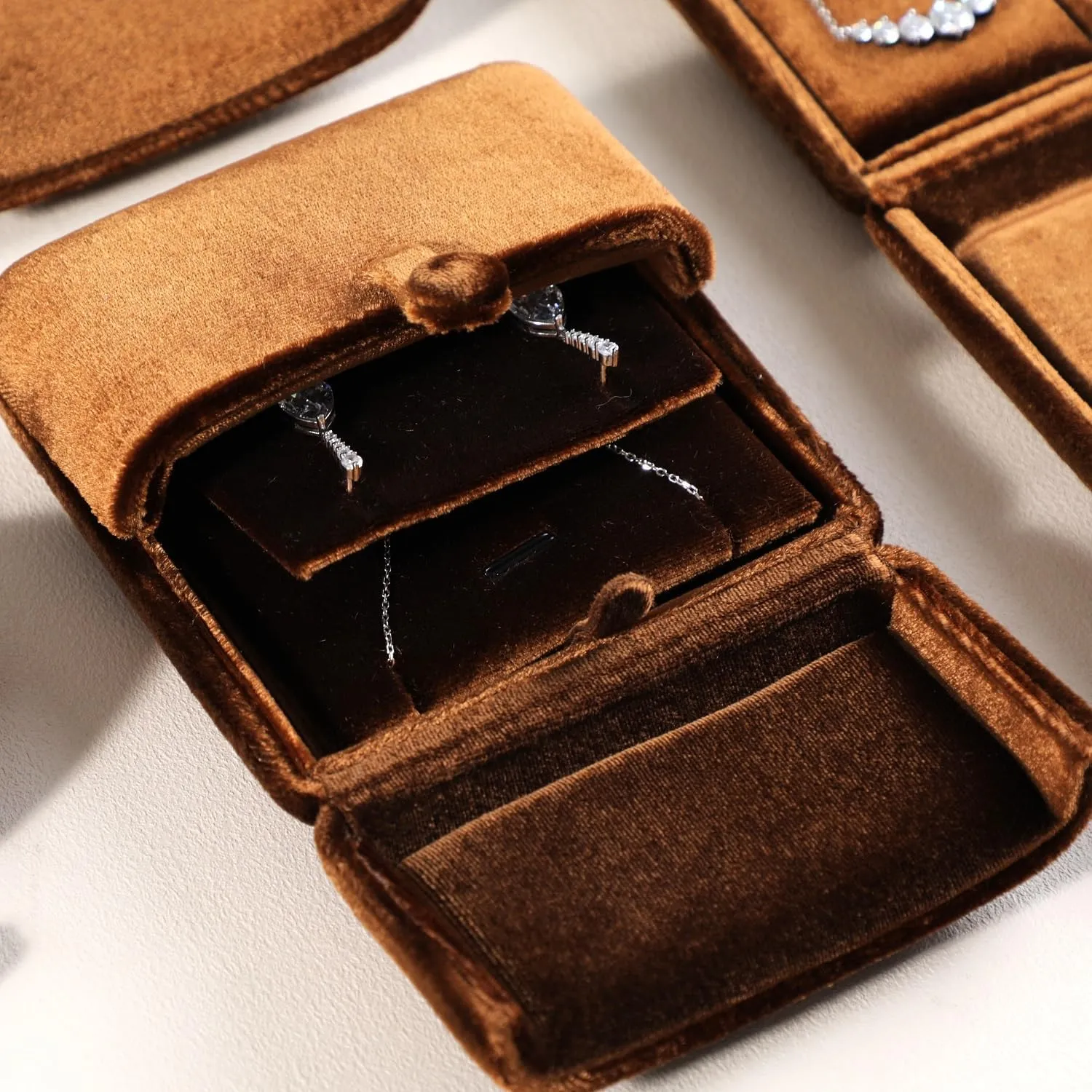 Resilient Velvet Earrings Necklace Dual-Purpose Storage Box, Stud Earring Display Box For Girlfriend Wife, Premium Jewelry Organizer Small Case