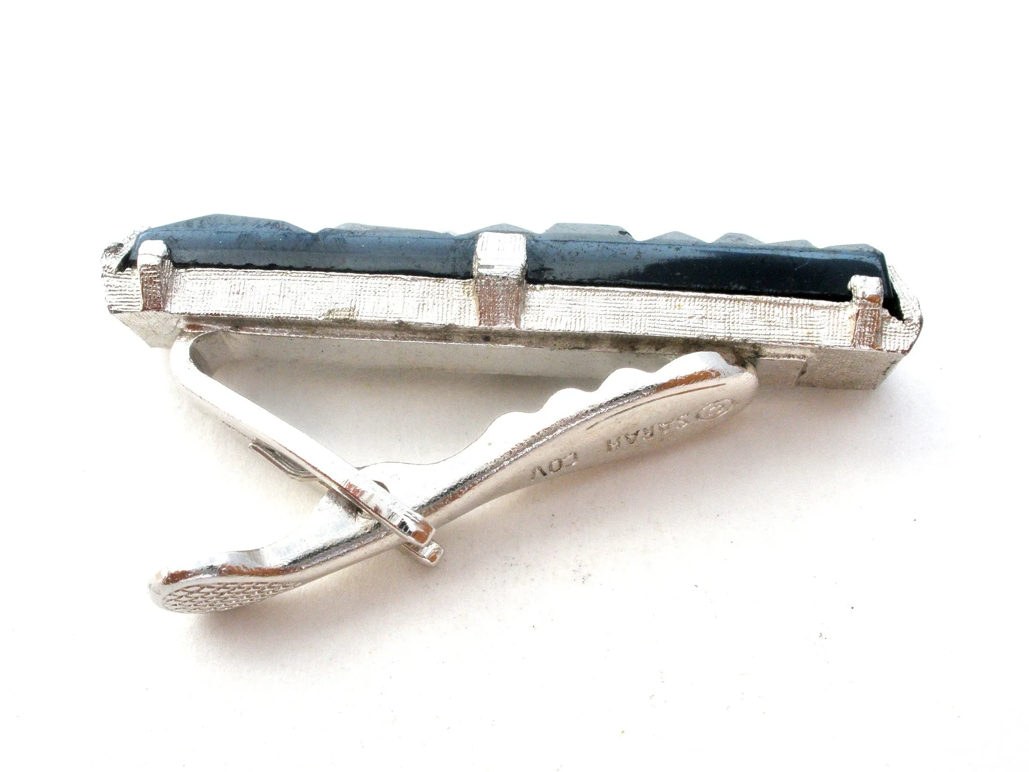 Sarah Coventry Hematite Cufflinks & Tie Bar Set Vintage