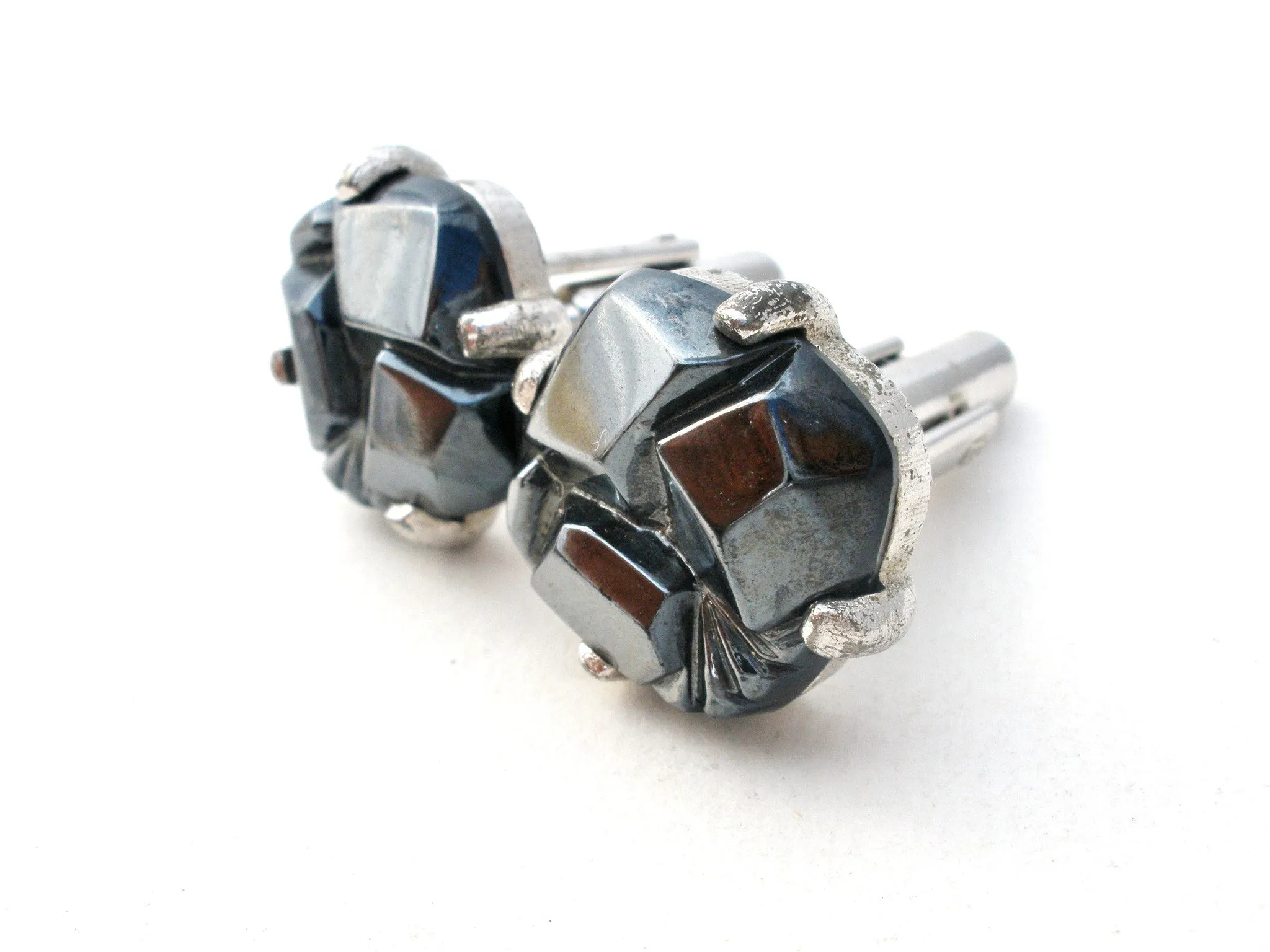 Sarah Coventry Hematite Cufflinks & Tie Bar Set Vintage