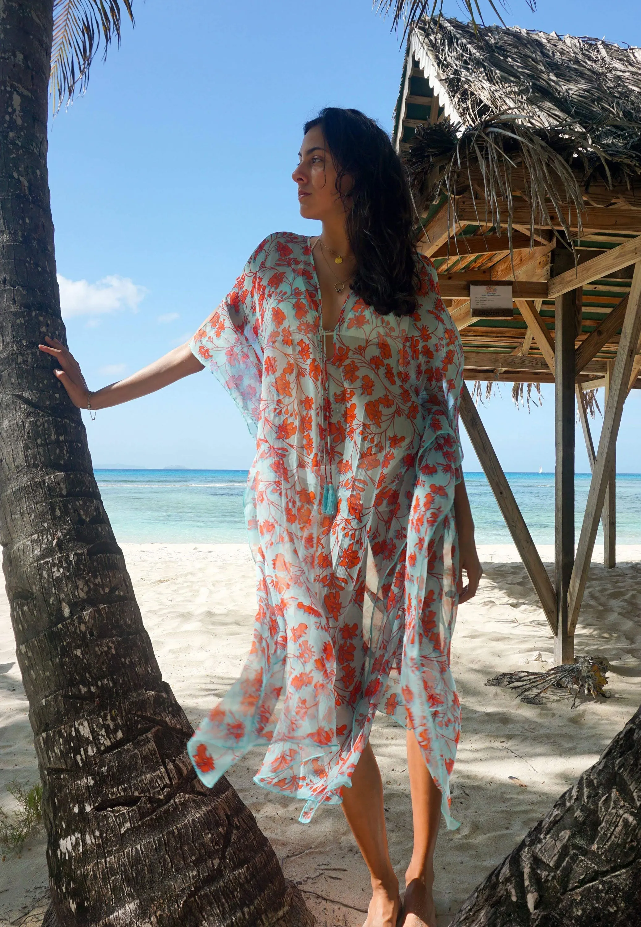 Silk Chiffon Ellie Kaftan FLAMBOYANT FLOWER