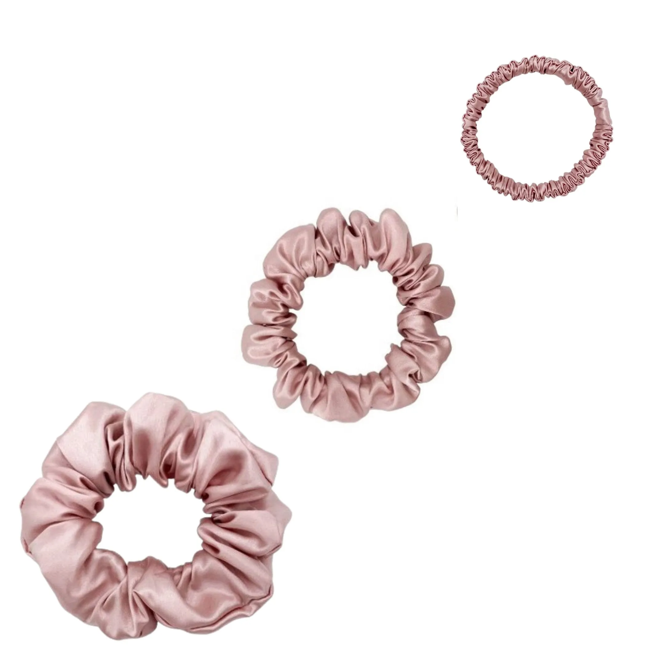 Silk Scrunchies Set - Dark Grey / Pewter - Mini, Small, Medium