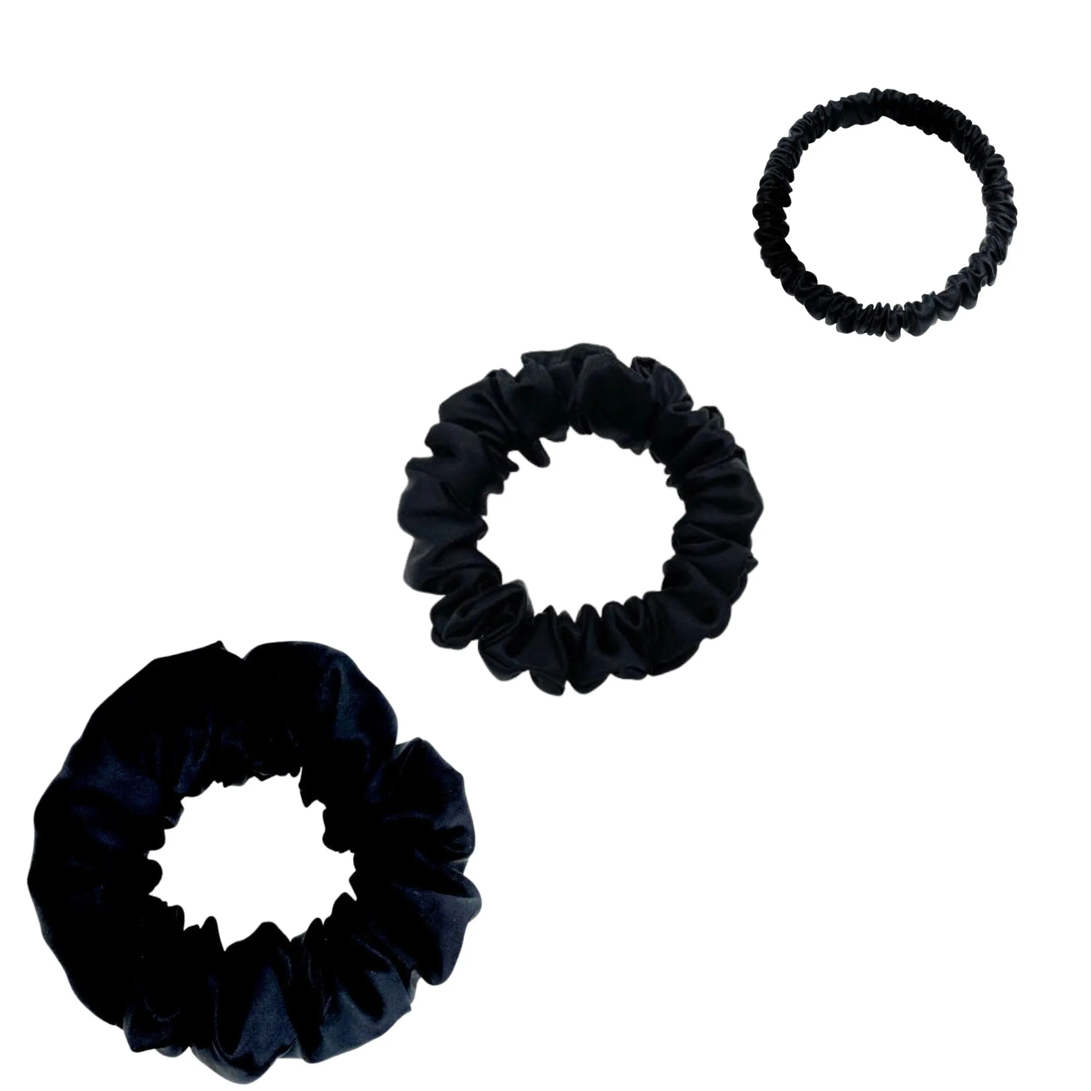Silk Scrunchies Set - Dark Grey / Pewter - Mini, Small, Medium