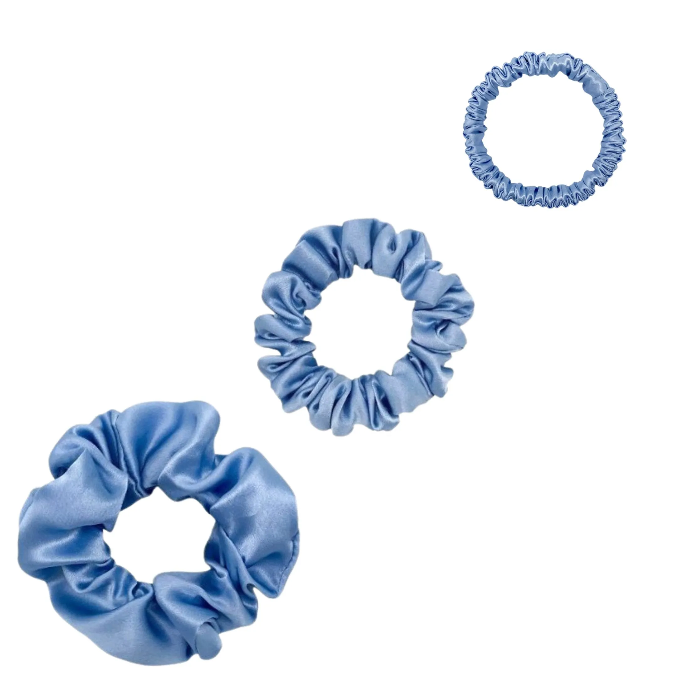 Silk Scrunchies Set - Dark Grey / Pewter - Mini, Small, Medium