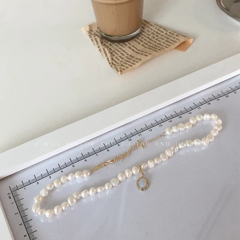 SISSLIA Moonstone Irregular Baroque Fresh Water Pearl Retro Palace Temperament Necklace for Women