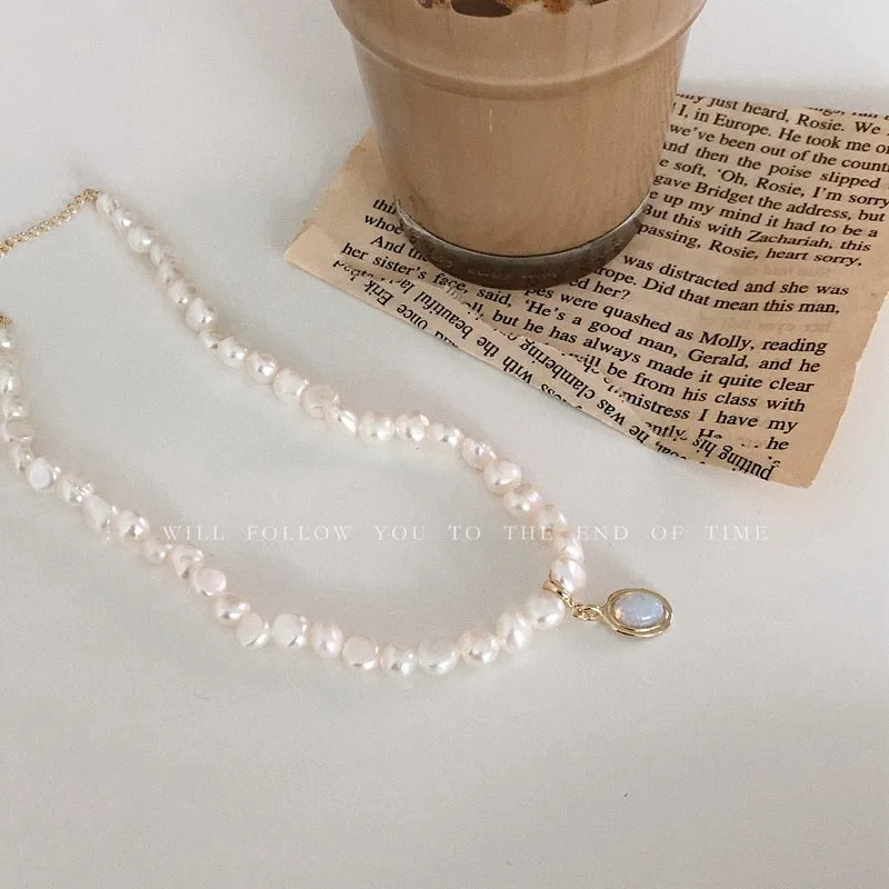 SISSLIA Moonstone Irregular Baroque Fresh Water Pearl Retro Palace Temperament Necklace for Women