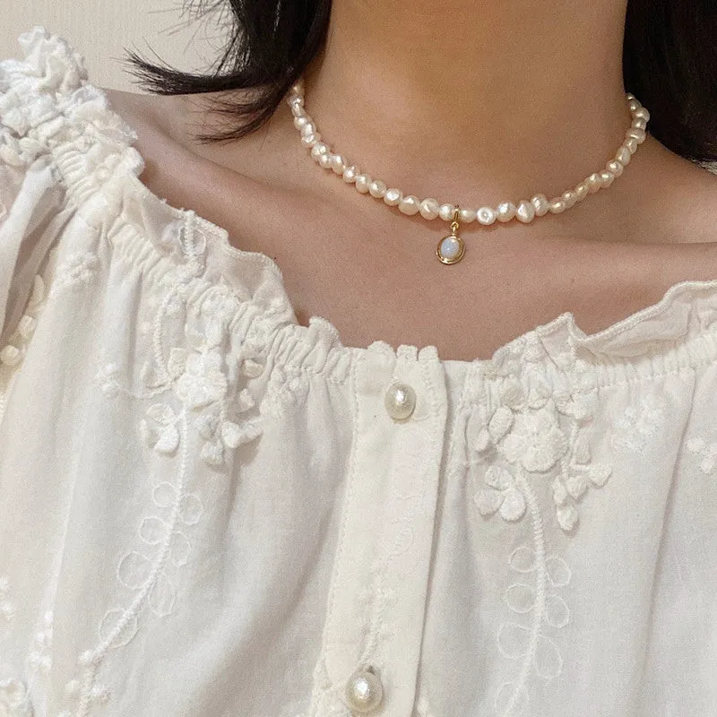 SISSLIA Moonstone Irregular Baroque Fresh Water Pearl Retro Palace Temperament Necklace for Women