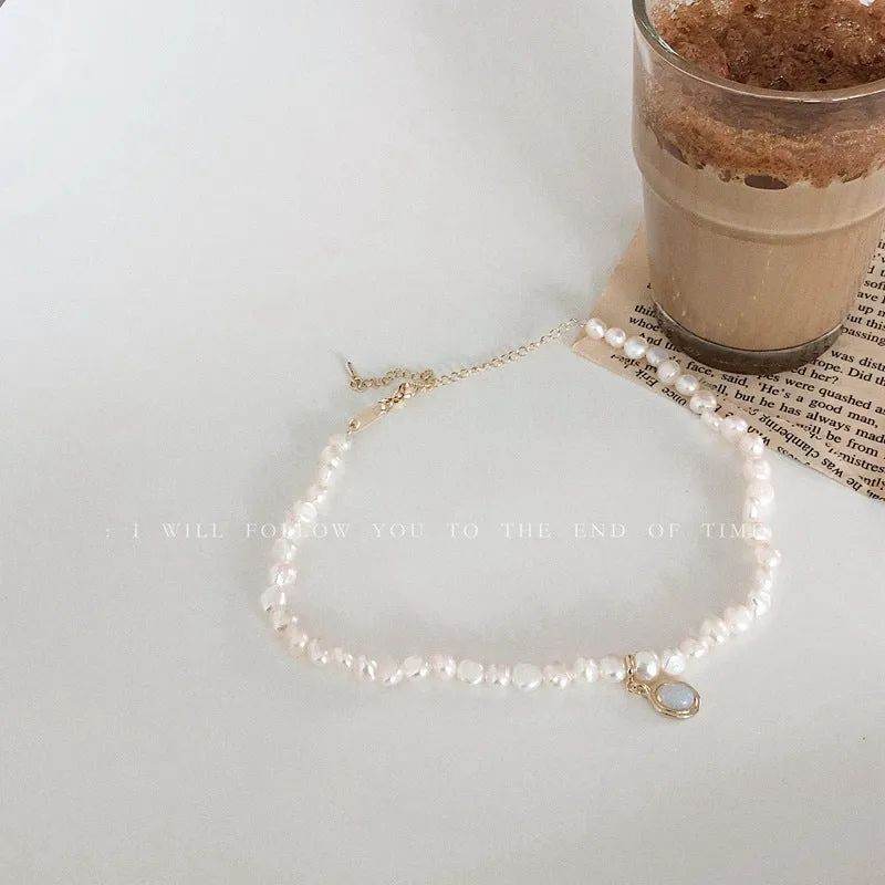 SISSLIA Moonstone Irregular Baroque Fresh Water Pearl Retro Palace Temperament Necklace for Women