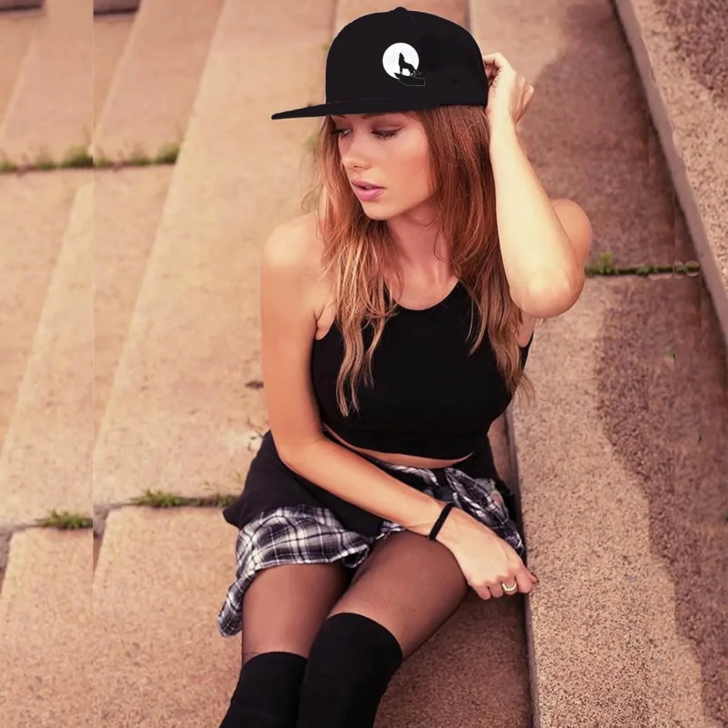 Snapback Hats for Men Flat Bill Hats for Men Fitted Hat Black Baseball Hats Hip Hop Caps