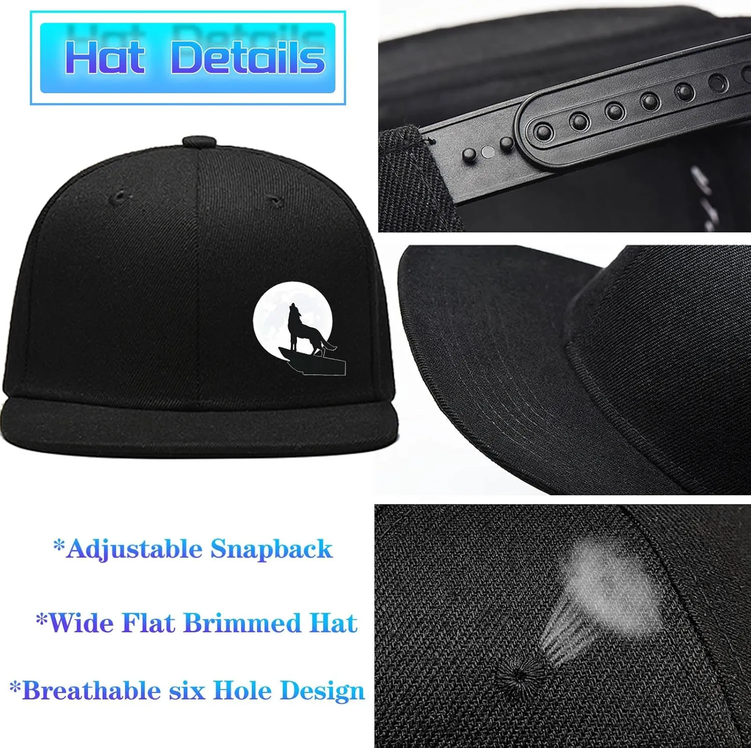 Snapback Hats for Men Flat Bill Hats for Men Fitted Hat Black Baseball Hats Hip Hop Caps