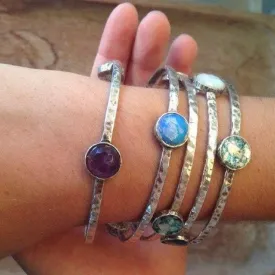 Sterling Silver Bangle Bracelet Gemstones or Roman Glass, Bracelets for Woman,  Silver Bangles