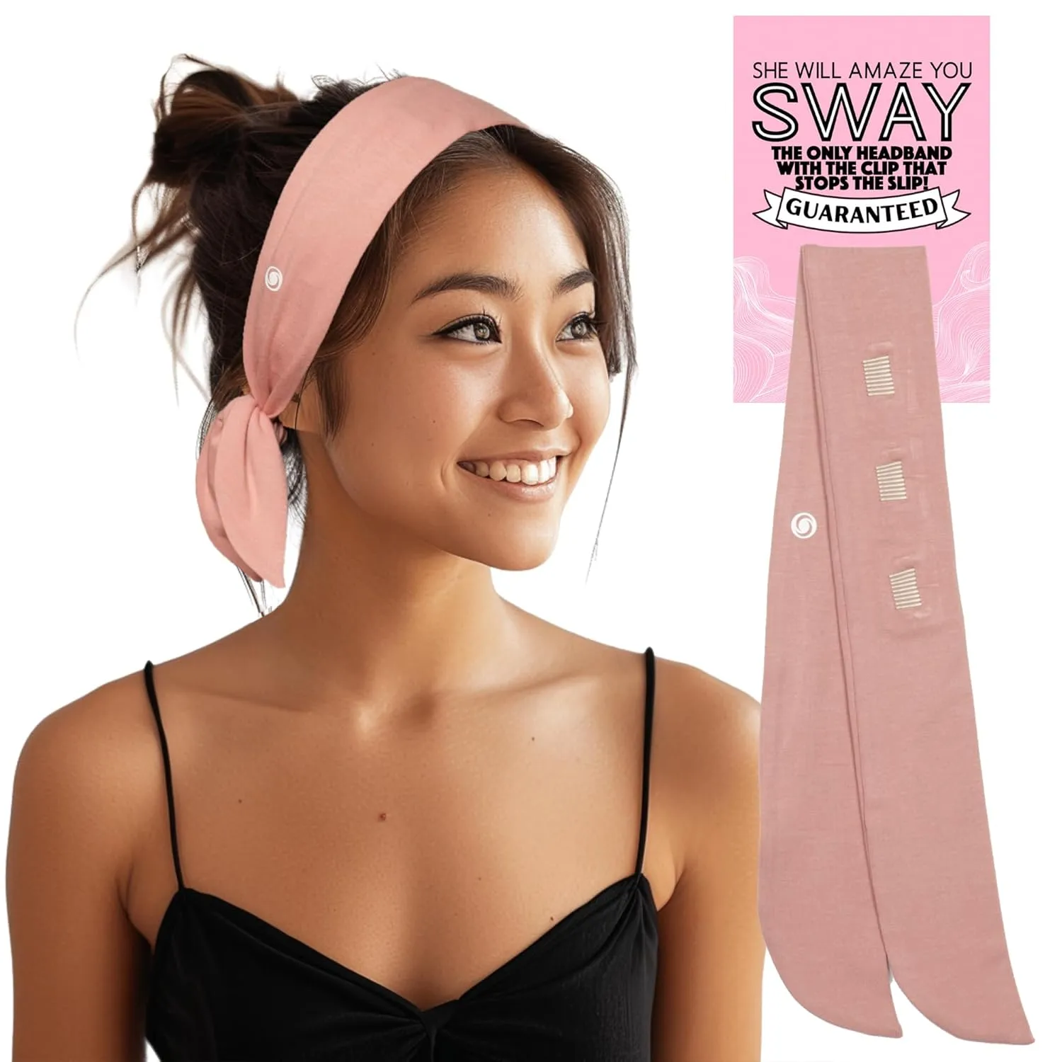 SWAY Patented 6- Clip Non Slip Stretchy Headbands for Women - 32"x 2.5??- Many Cute Ways to Style - Soft Moisture-Wicking Cloth Athletic Sweat Headbands for Gym, Yoga, Workouts, Running and Nurses