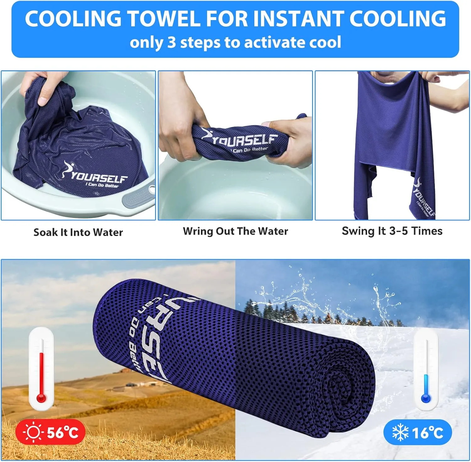 SYOURSELF Cooling Towel, Cooling Towels for Neck,40" x 12"Ice Towel for Instant Cooling Relief, Soft Breathable Chilly Towel, Perfect Yoga, Golf, Sports, Gym, Workout, Athletes Towel (1PC-Dpurple)