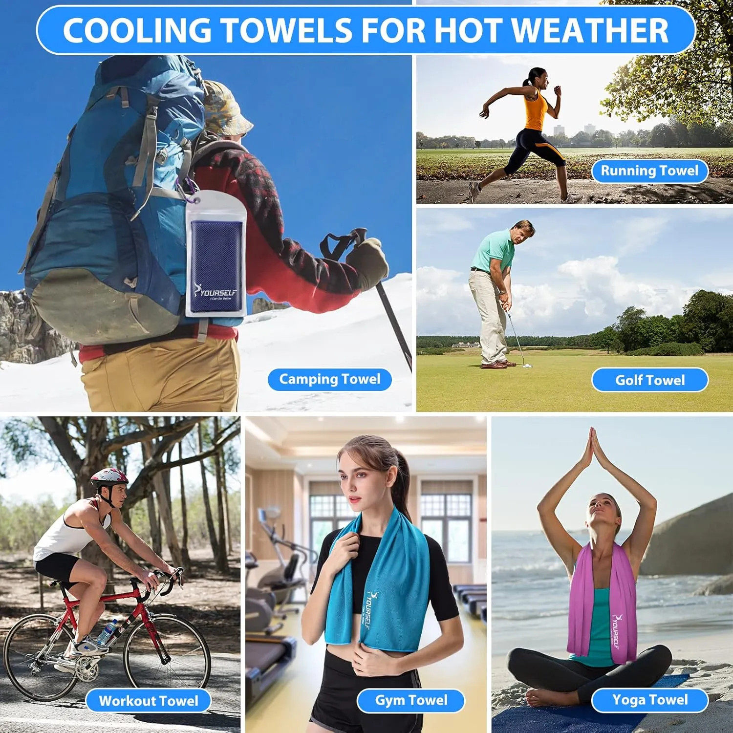 SYOURSELF Cooling Towel, Cooling Towels for Neck,40" x 12"Ice Towel for Instant Cooling Relief, Soft Breathable Chilly Towel, Perfect Yoga, Golf, Sports, Gym, Workout, Athletes Towel (1PC-Dpurple)