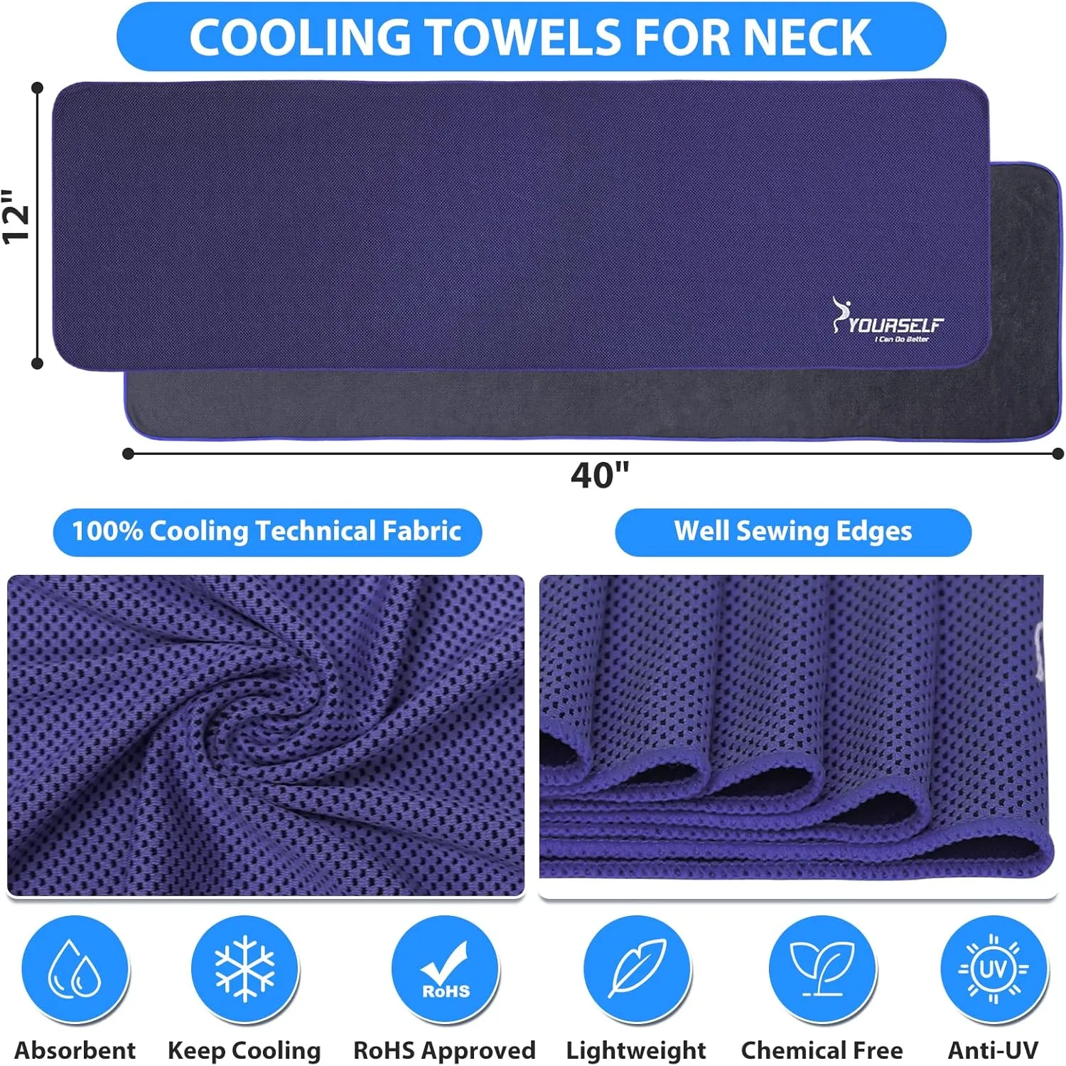 SYOURSELF Cooling Towel, Cooling Towels for Neck,40" x 12"Ice Towel for Instant Cooling Relief, Soft Breathable Chilly Towel, Perfect Yoga, Golf, Sports, Gym, Workout, Athletes Towel (1PC-Dpurple)