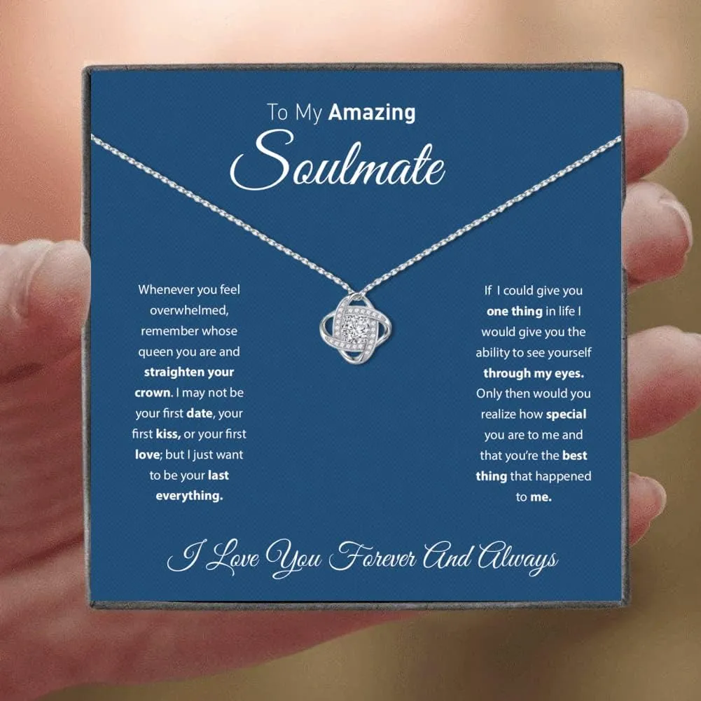 To My Soulmate Love Knot Pendant Necklace, Necklace Gift for Soulmate, Birthday Gift for Wife, Jewelry Necklace Gift for Soulmate