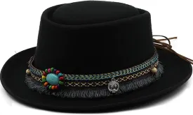 Top Hat Classic Wool Soft Felt Hat for Men Wool Hat Curved Brim Hat(Black)
