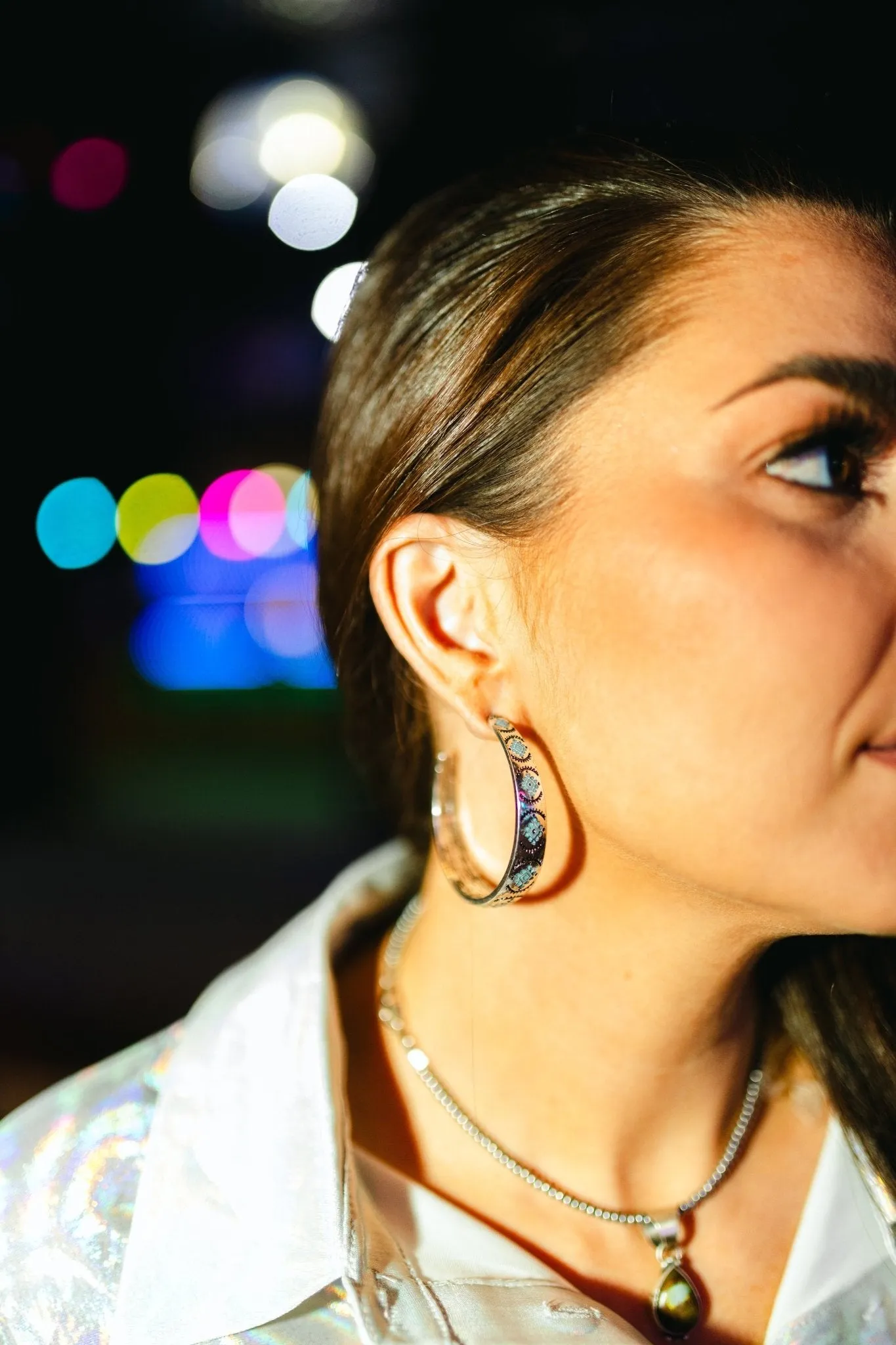 Turquoise Aztec Textured Hoop Earrings