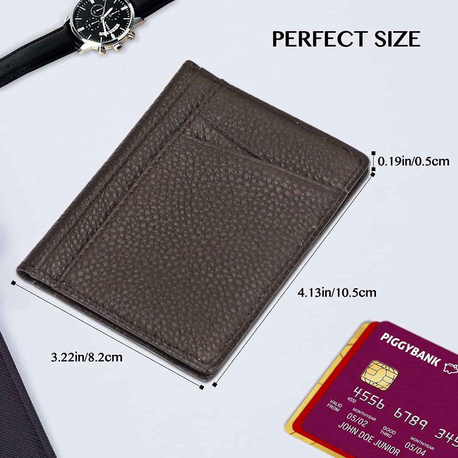 Unaone Slim Minimalist Wallet - Premium Leather RFID Blocking Front Pocket Wallets with 8 Card Slots and 2 ID Window, Dark Coffee