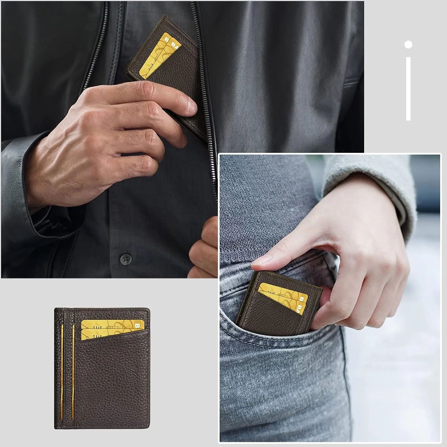 Unaone Slim Minimalist Wallet - Premium Leather RFID Blocking Front Pocket Wallets with 8 Card Slots and 2 ID Window, Dark Coffee