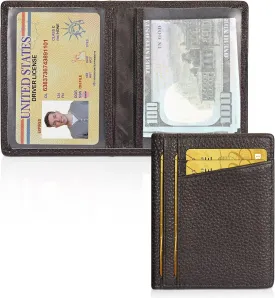Unaone Slim Minimalist Wallet - Premium Leather RFID Blocking Front Pocket Wallets with 8 Card Slots and 2 ID Window, Dark Coffee
