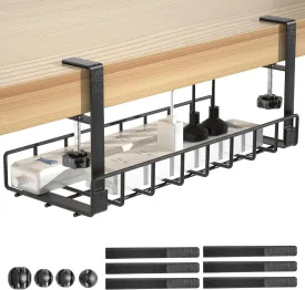 Under Desk Cable Management Tray, Xpatee Upgraded Wire Management No Drill No Screws, Cable Tray with Clamp for Wire Organizers, Computer Cord Rack for Office, Home - No Damage to Desk Black