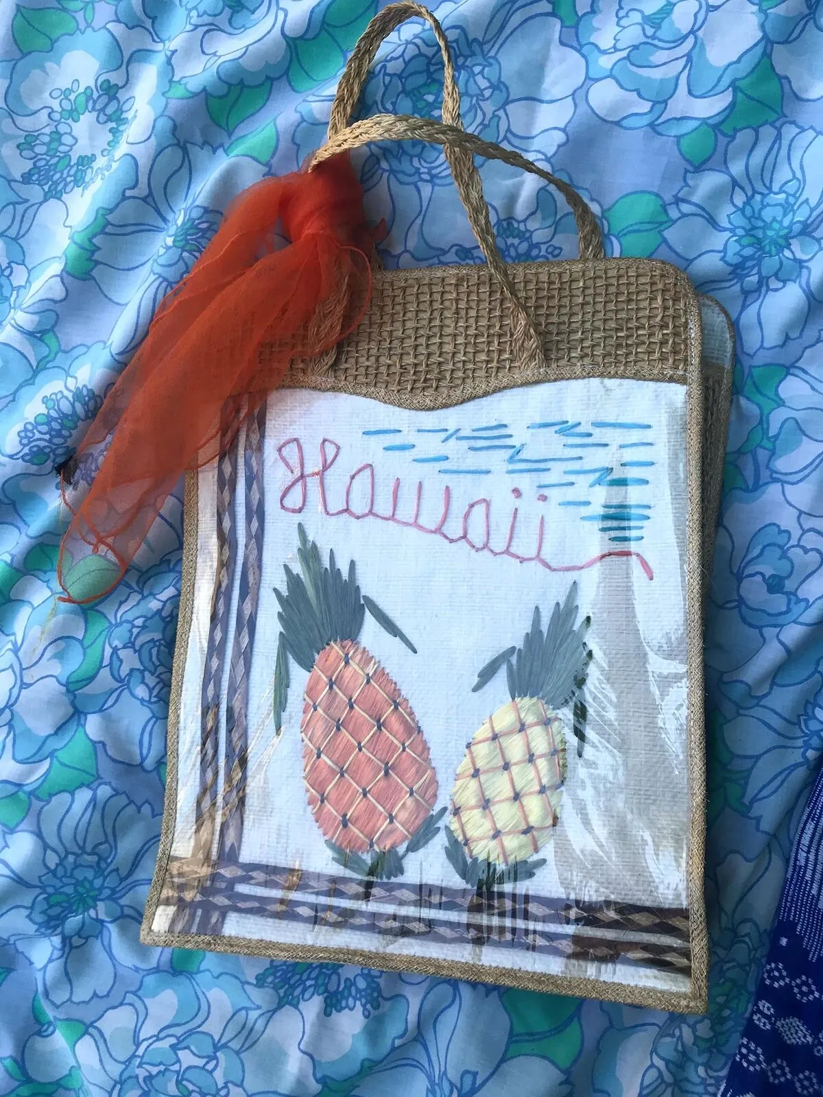 Vintage 70s | Straw Raffia Hawaii Purse Tote Bag Hawaii Novelty Boho Beach Bag