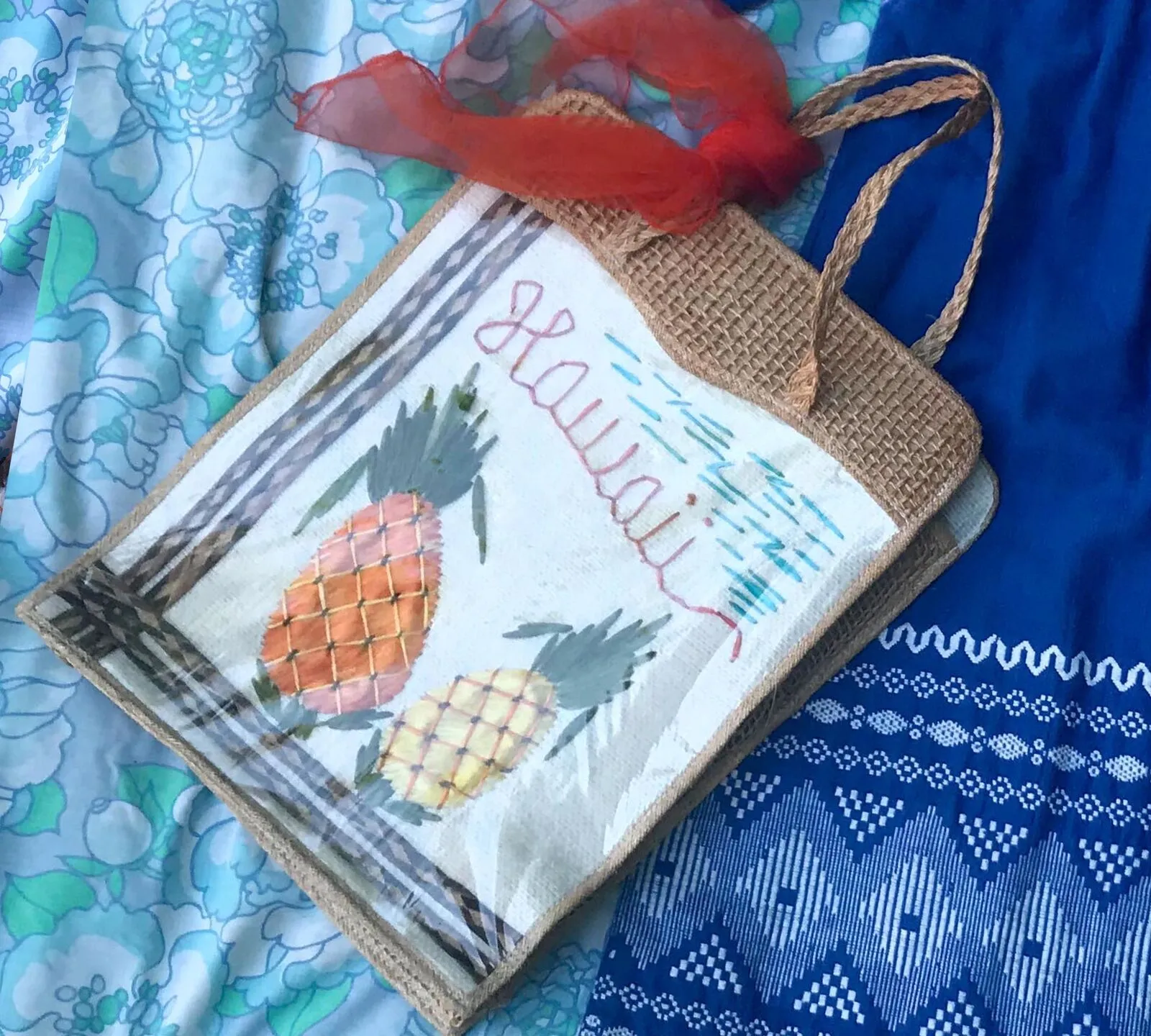 Vintage 70s | Straw Raffia Hawaii Purse Tote Bag Hawaii Novelty Boho Beach Bag