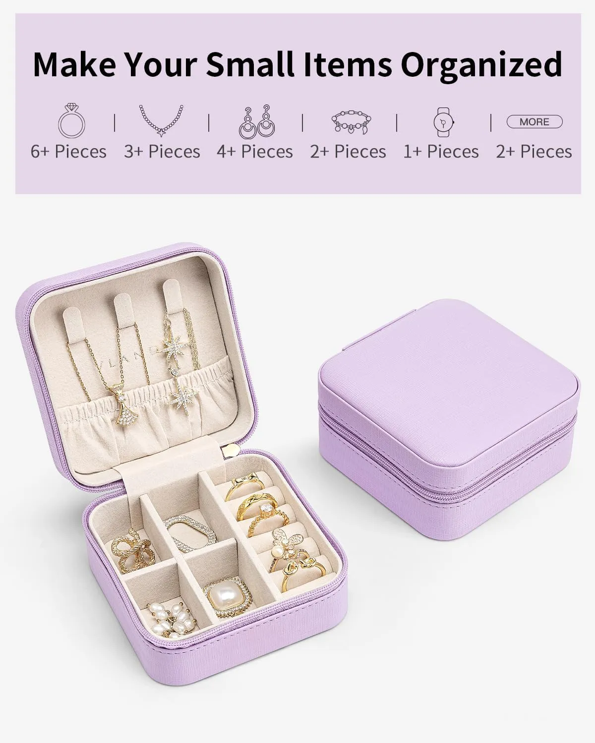 Vlando Small Travel Jewelry Box Organizer - Girls Women Gift Rings Earrings Necklaces Jewelry Storage Display Case Purple