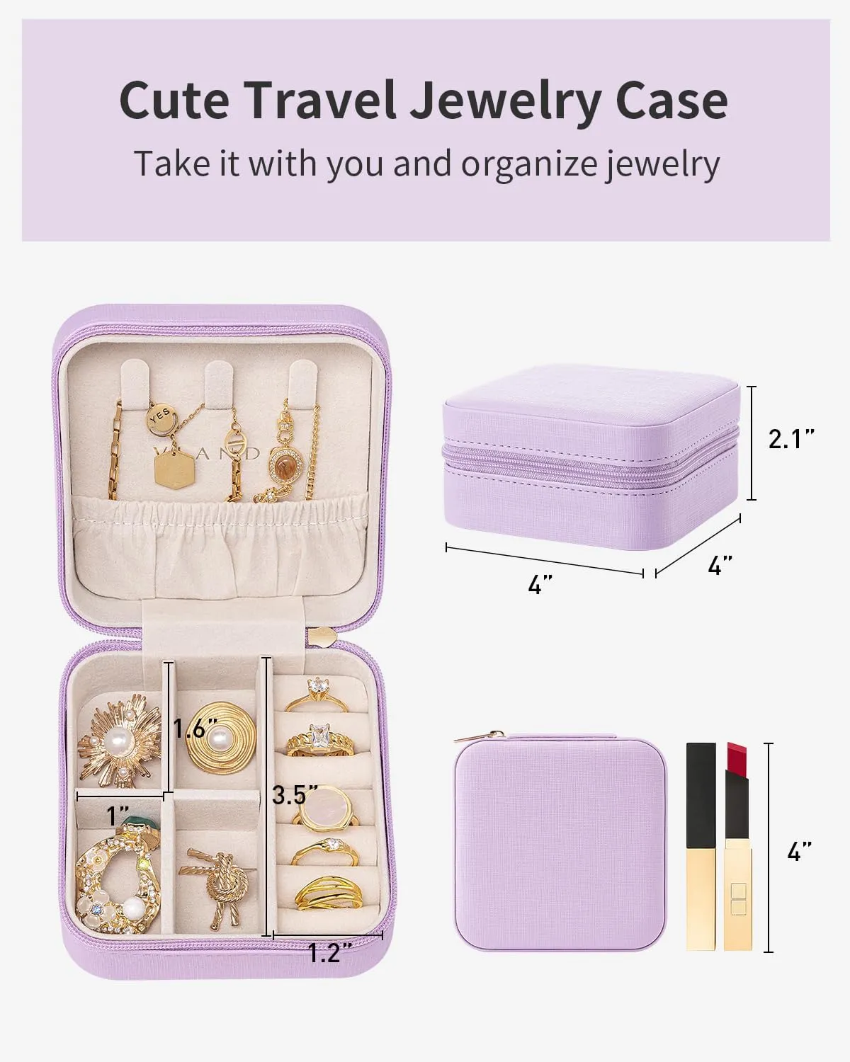 Vlando Small Travel Jewelry Box Organizer - Girls Women Gift Rings Earrings Necklaces Jewelry Storage Display Case Purple