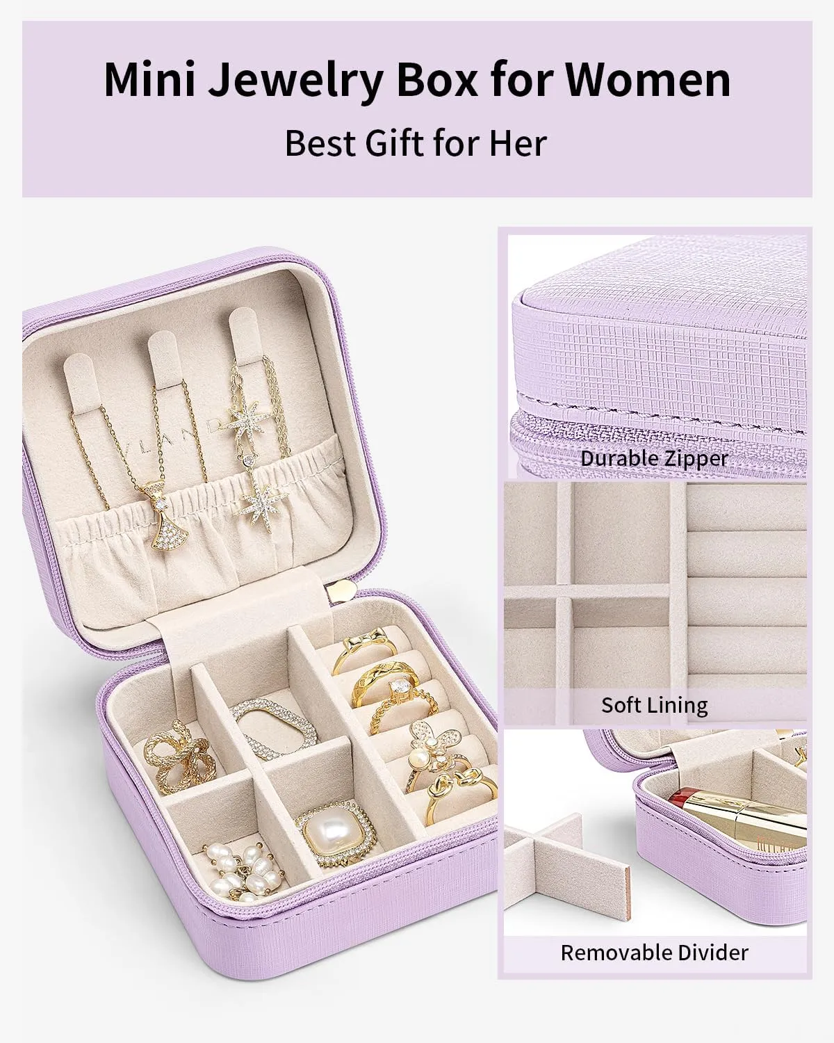 Vlando Small Travel Jewelry Box Organizer - Girls Women Gift Rings Earrings Necklaces Jewelry Storage Display Case Purple