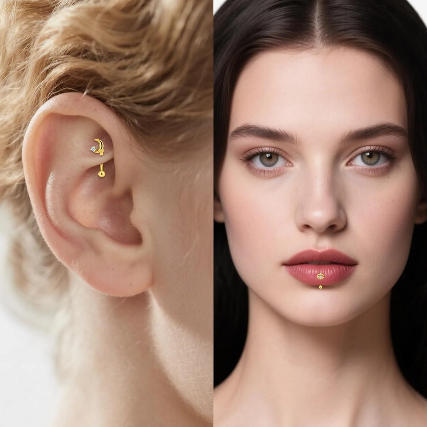 Vsnnsns Rook Daith Piercing Jewelry 16G Stainless Surgical Steel Curved Barbell Eyebrow Rings Vertical Labret Lip Piercing Jewelry Rook Daith Earrings for Women Men 6MM 8MM 10MM Hypoallergenic