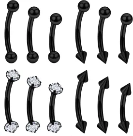 Vsnnsns Rook Daith Piercing Jewelry 16G Stainless Surgical Steel Curved Barbell Eyebrow Rings Vertical Labret Lip Piercing Jewelry Rook Daith Earrings for Women Men 6MM 8MM 10MM Hypoallergenic