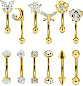 Vsnnsns Rook Daith Piercing Jewelry 16G Stainless Surgical Steel Curved Barbell Eyebrow Rings Vertical Labret Lip Piercing Jewelry Rook Daith Earrings for Women Men 6MM 8MM 10MM Hypoallergenic